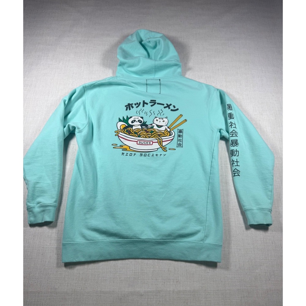 Riot Society Mens XL Mint Green Panda Ramen Graphic Hoodie Sweatshirt Pullover